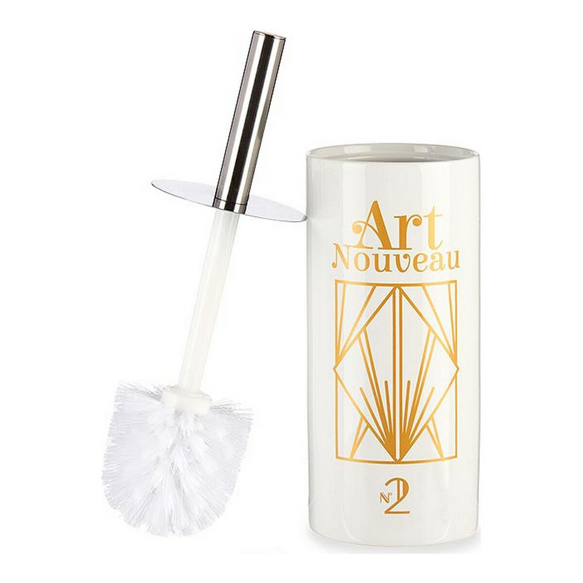 Toilet Brush Art Nouveau 9,6 x 32 x 9,6 cm Ceramic Silver Golden White