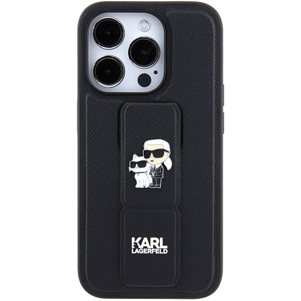 Karl Lagerfeld KLHCP15LGSAKCPK iPhone 15 Pro czarny/black hardcase Gripstand Saffiano Karl&Choupette Pins