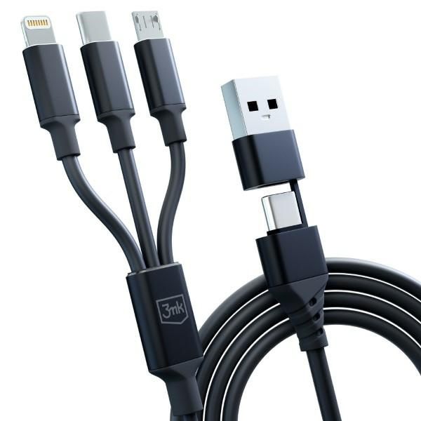 3MK cable Hyper 3w1 USB-A - USB-C / USB-C, microUSB, Lightning 1.5m black