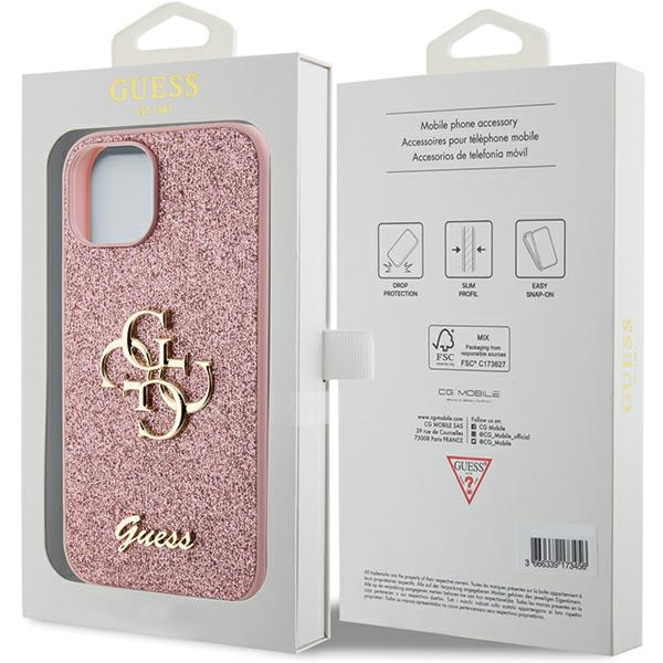 Guess GUHCP15SHG4SGP Apple iPhone 15 hardcase Glitter Script Big 4G pink
