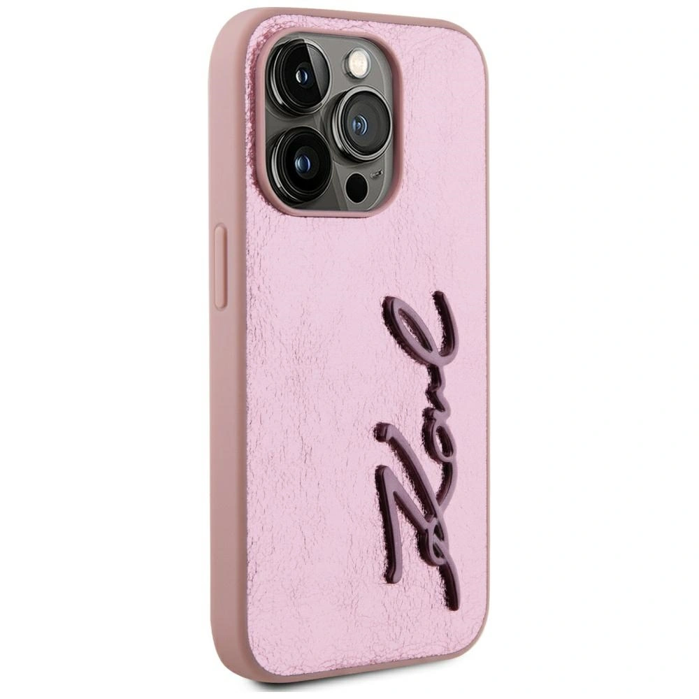 Etui Karl Lagerfeld Wrinkled Metal Signature do Apple iPhone 15 Pro Max różowy