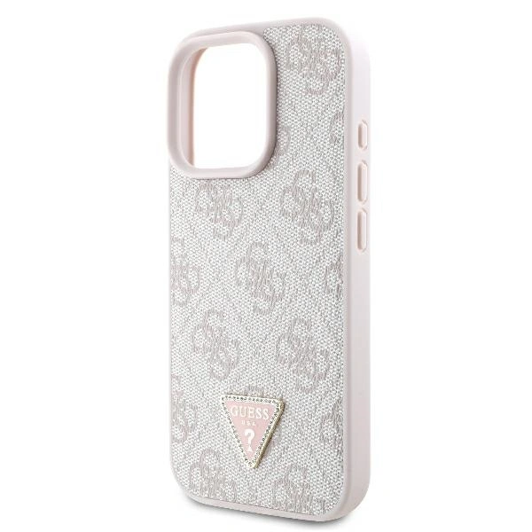 Case Guess GUHCP16XP4TDPP Apple iPhone 16 Pro Max hardcase Leather 4G Triangle Strass MagSafe pink