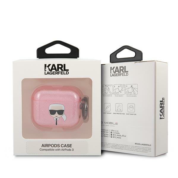 Karl Lagerfeld KLA3UKHGP Apple AirPods 3 cover pink Glitter Karl`s Head