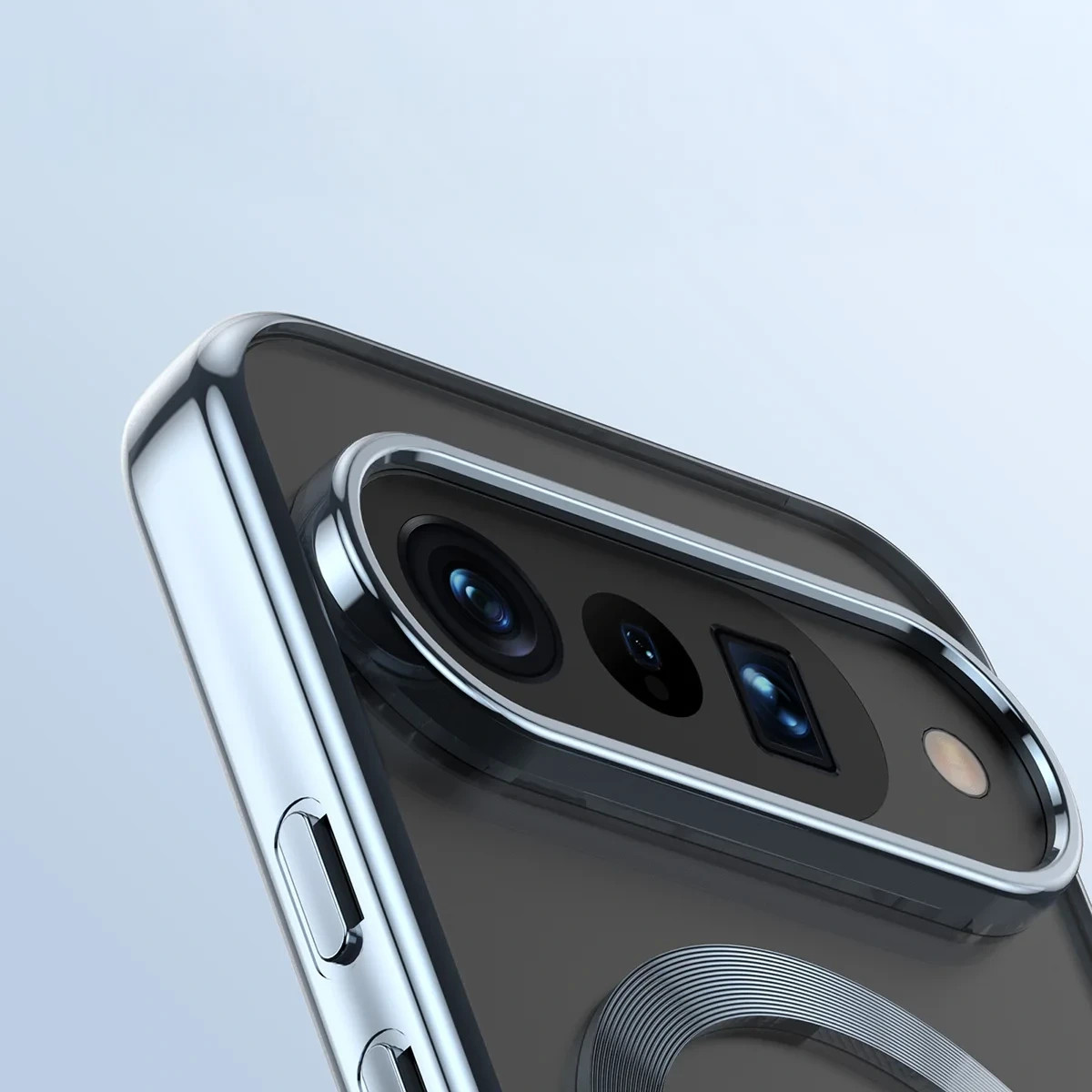 Etui z pierścieniem magnetycznym Bizon Case EduardO do Google Pixel 10 / 10 Pro, przezroczysto-niebieskie