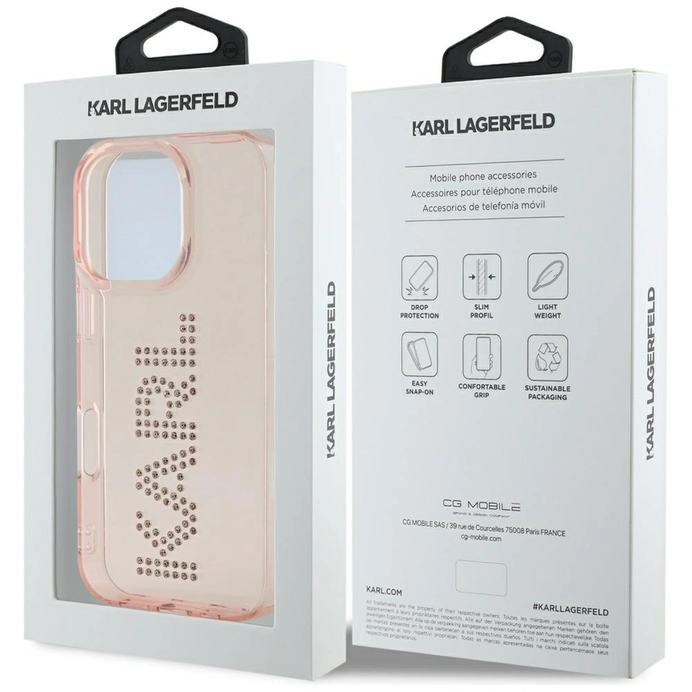 Etui Karl Lagerfeld IML Rhinestones Logo do Apple iPhone 16 Pro różowy