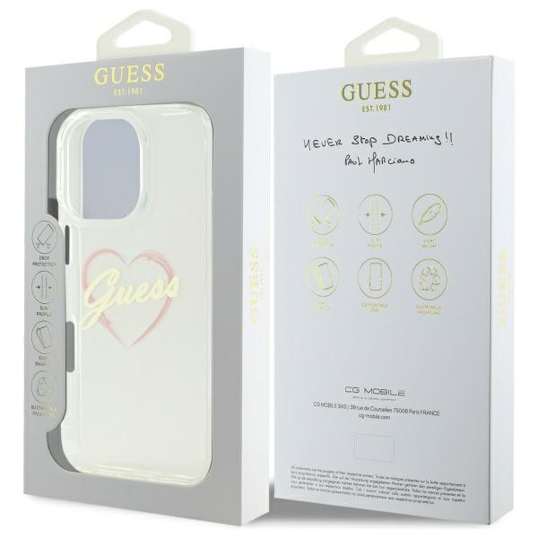 Etui Guess do Apple iPhone 16 Pro hardcase IML Heart przeźroczysty
