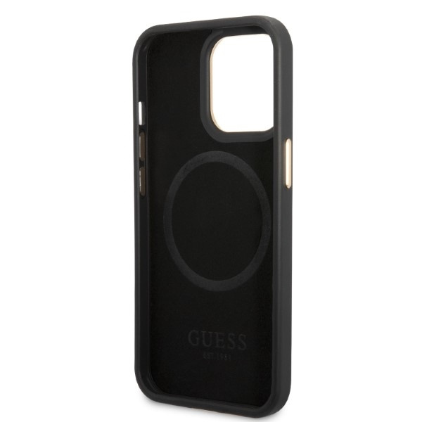 Guess GUHMP13LSAPSTK Apple iPhone 13 Pro black hardcase Peony Logo Plate MagSafe