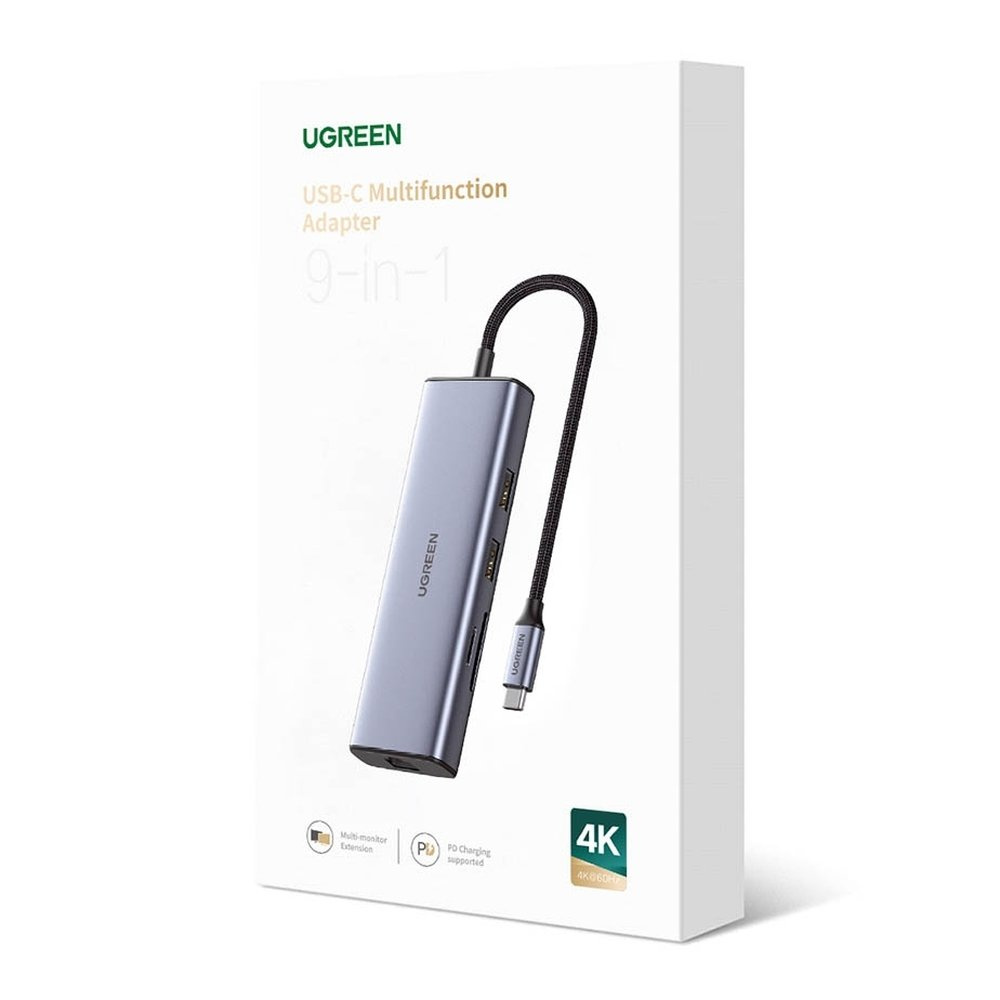 UGREEN CM490 Hub 9in1 USB-C - 2xUSB 3.2 Gen 1/USB 2.0/2xHDMI 4K 60Hz/card reader SD, TF/USB-C PD 100W/Ethernet RJ45 gray