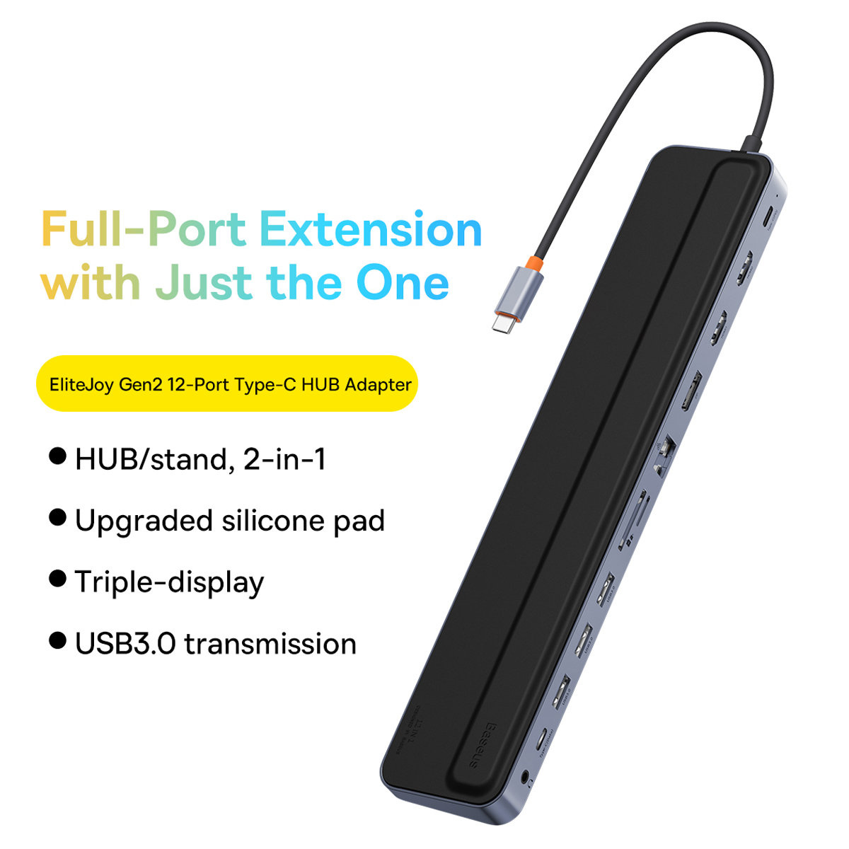 HUB Baseus EliteJoy Gen2 USB 12in1 with USB-C cable 25cm USB-A/USB-C/DP/HDMI/SD/TF/RJ45/3,5mm jack/PD 100W gray