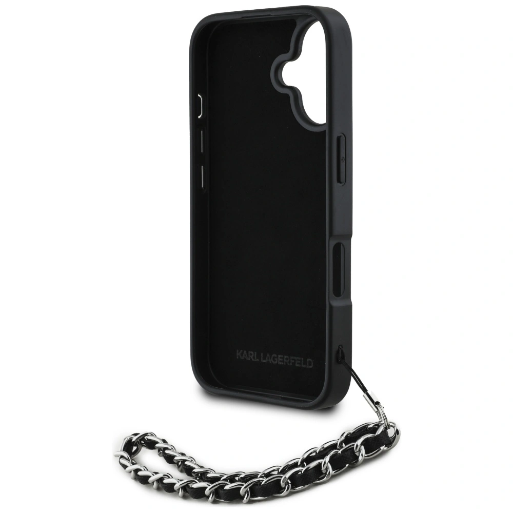 Etui Karl Lagerfeld Saffiano Crystals w/Chain do Apple iPhone 16 czarny