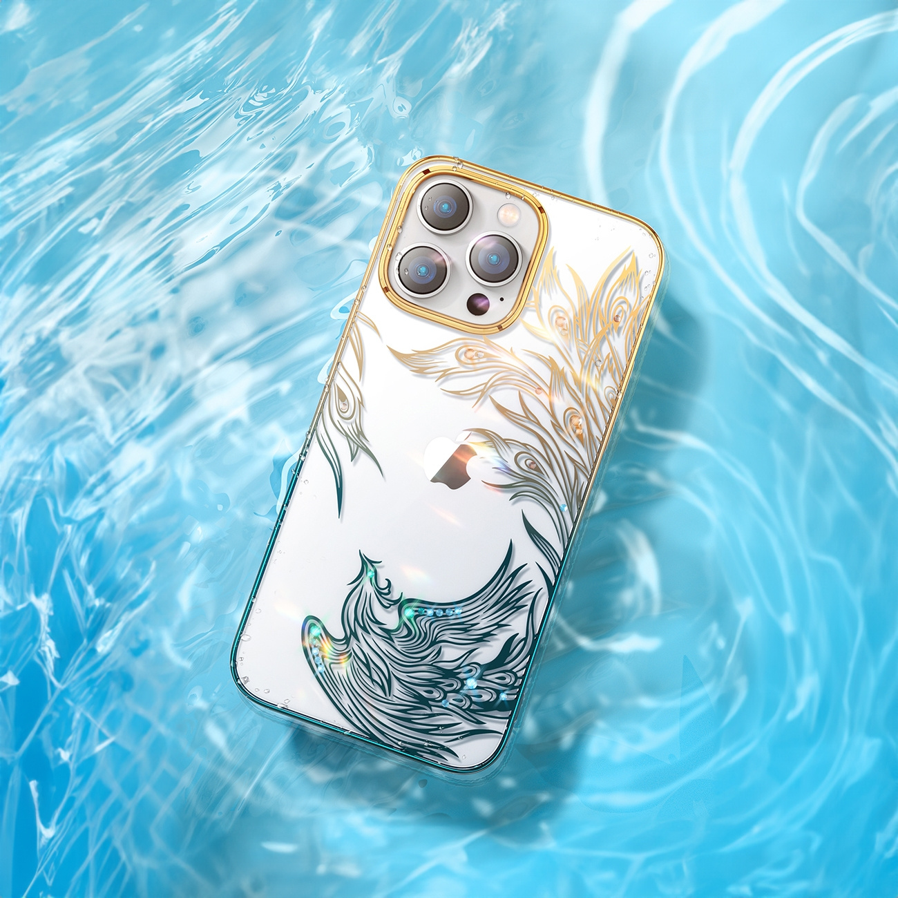 Kingxbar Phoenix Full Swarovski Apple iPhone 14 gold-blue