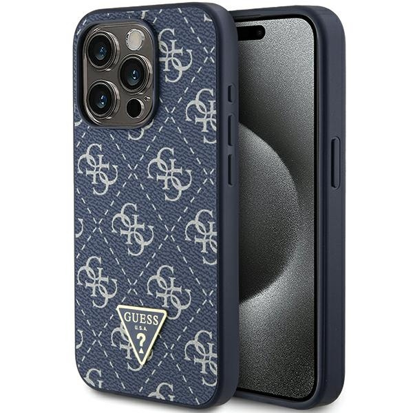 Guess GUHCP15LPG4GPB Apple iPhone 15 Pro hardcase 4G Triangle Metal Logo blue