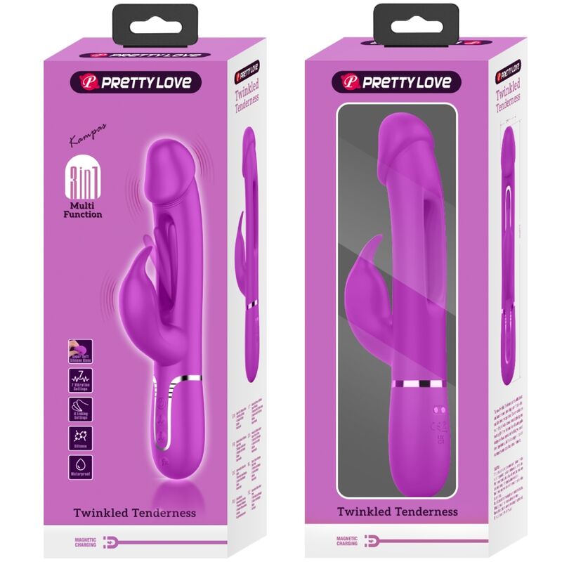 PRETTY LOVE - KAMPAS RABBIT 3 IN 1 MULTIFUNCTION VIBRATOR WITH TONGUE VIOLET