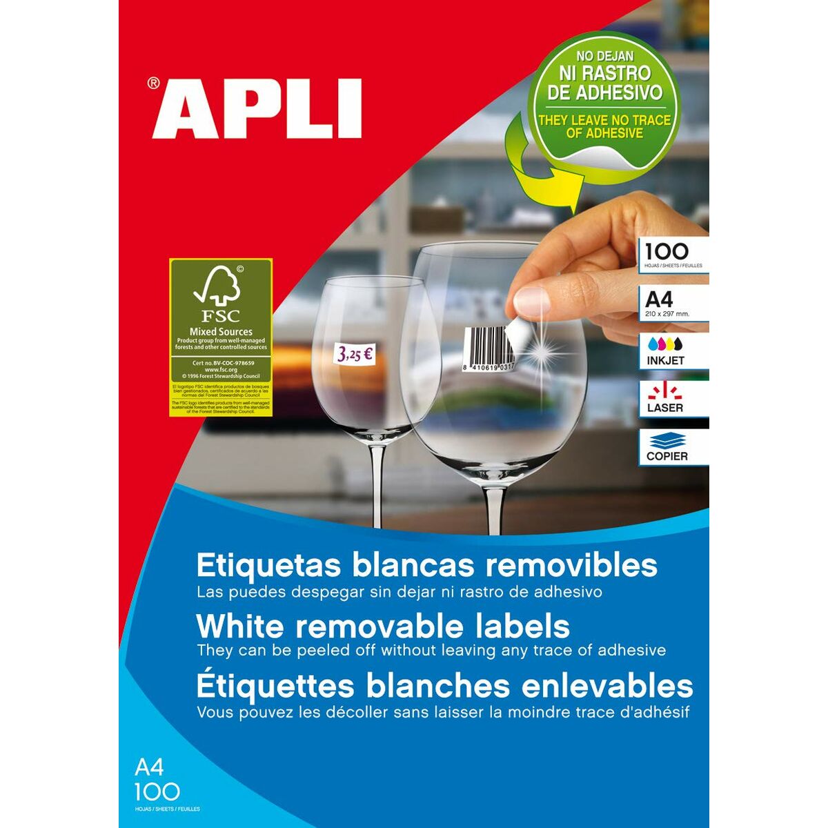 Adhesive labels Apli 105 x 148 mm 100 Sheets White