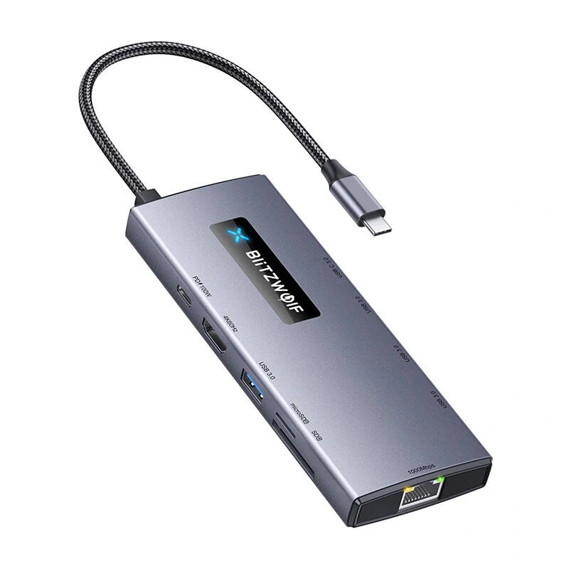 Blitzwolf BW-NEW TH8 10in1 adapter 3xUSB-A 3.0, 2xUSB-C 3.0, USB-C PD 100W, HDMI 4K60Hz, SD/TF 3.0, RJ45 1000 Mbps