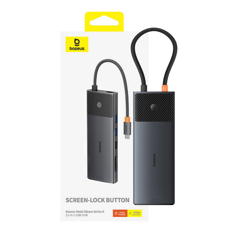 Baseus Metal Gleam HUB 11in1 USB-C / 2xUSB-A 2.0, 2xUSB-A 3.0, USB-C PD, 2xHDMI, DisplayPort, ‎RJ45, ‎TF/SD