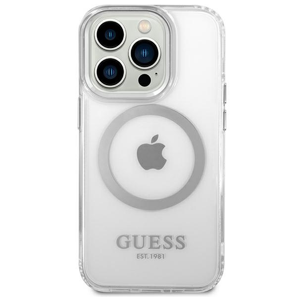 Guess GUHMP14LHTRMS Apple iPhone 14 Pro silver hard case Metal Outline Magsafe