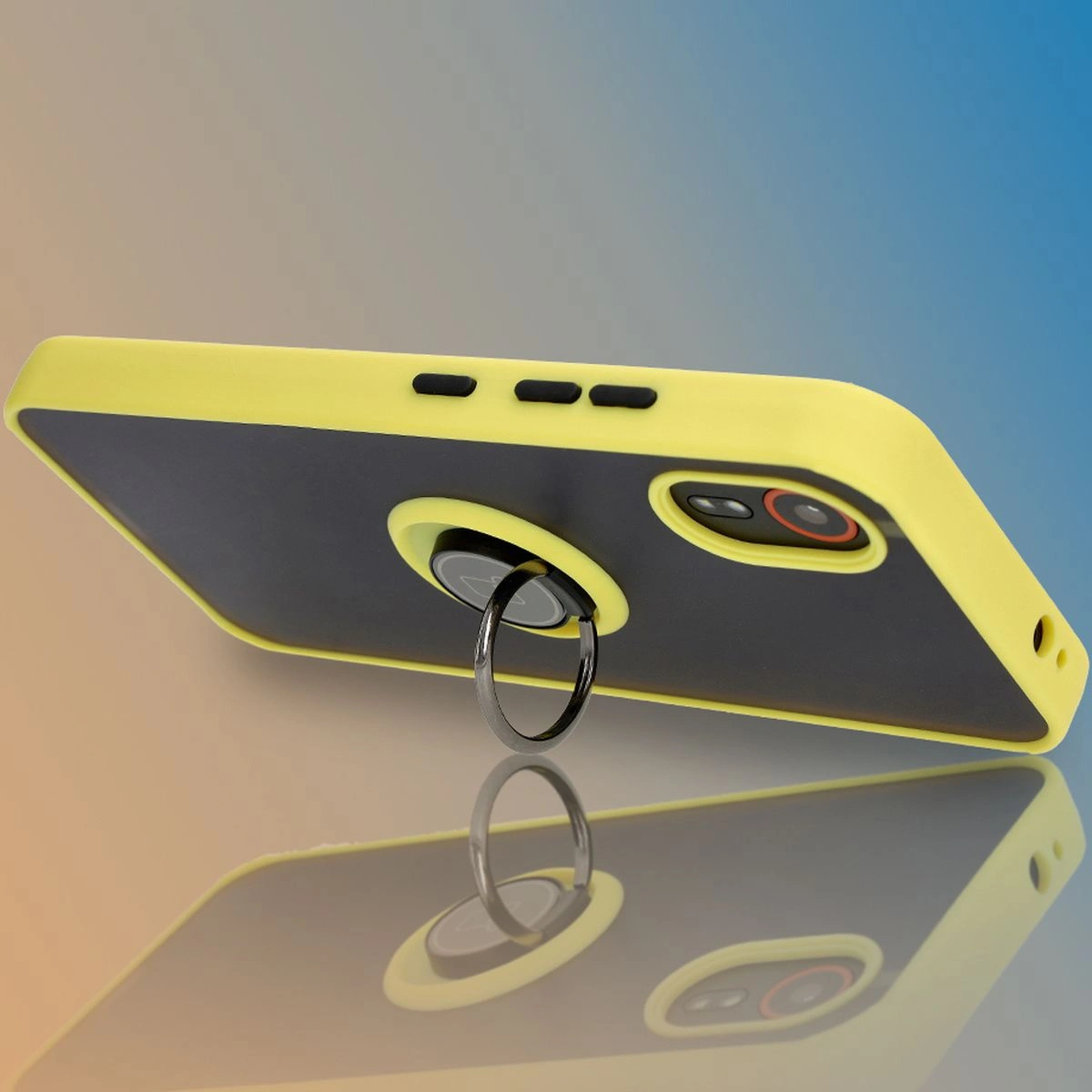 Bizon Case Hybrid Ring Samsung Galaxy Xcover7 smoky with a yellow frame