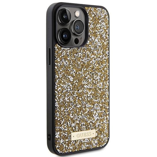 Guess GUHCP15LPFGSBSD Apple iPhone 15 Pro hardcase Rhinestone Metal Logo yellow
