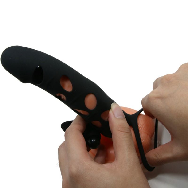 PRETTY LOVE VIBRATING SILICONE PENIS SLEEVE WITH BALL STRAPS 15.2 CM