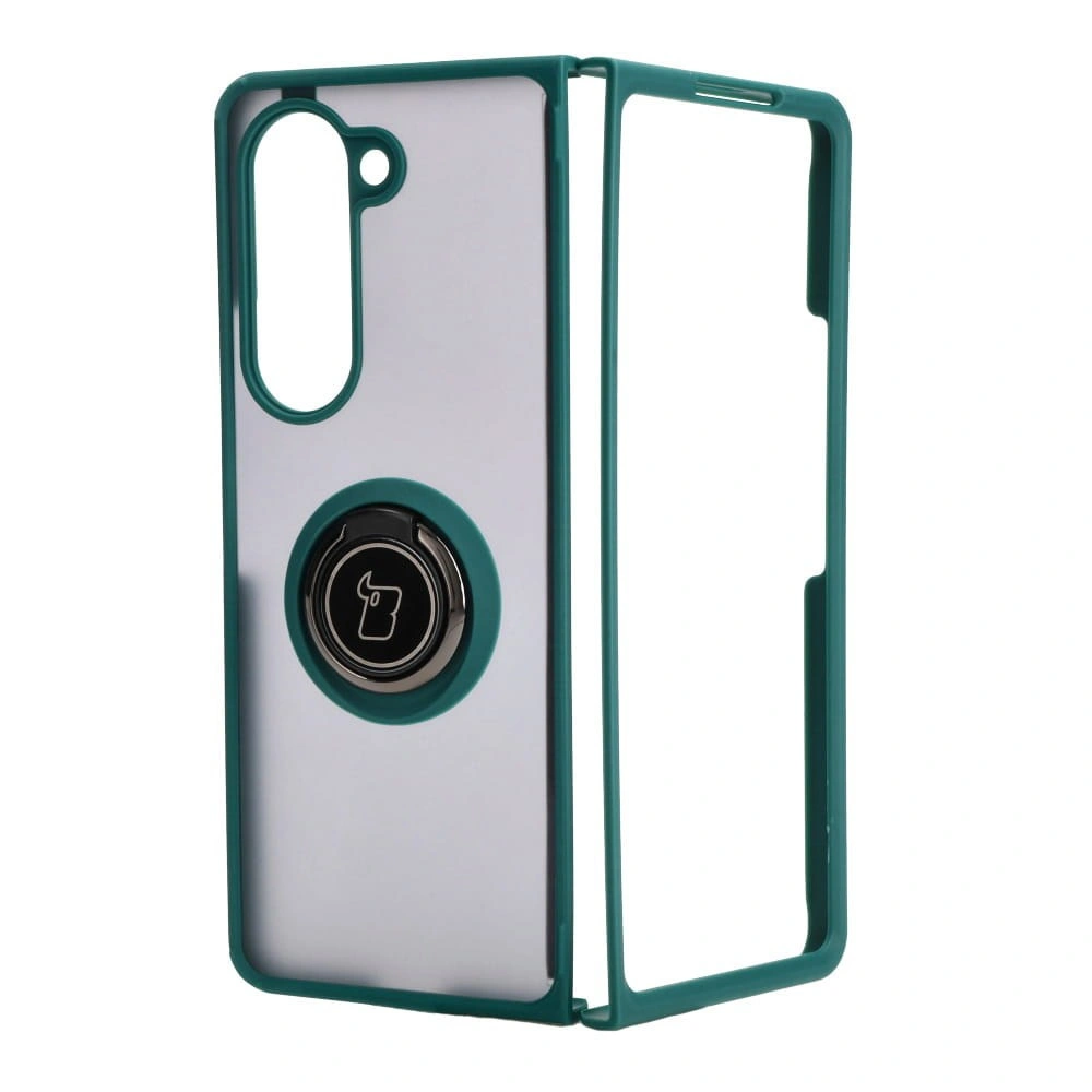 Bizon Case Hybrid Ring Samsung Galaxy Z Fold5 smoky with a dark green frame