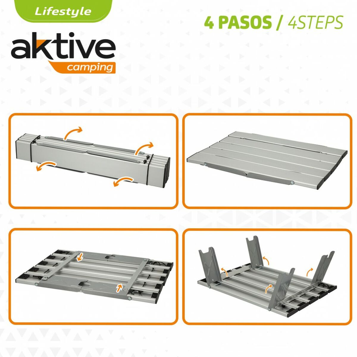 Składany stolik Aktive Srebrzysty Aluminium 40 x 13 x 28,5 cm (4 Sztuk)