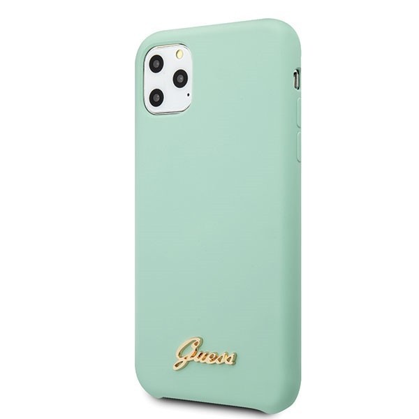 Guess GUHCN65LSLMGG iPhone 11 Pro Max green hard case Silicone Vintage Gold Logo