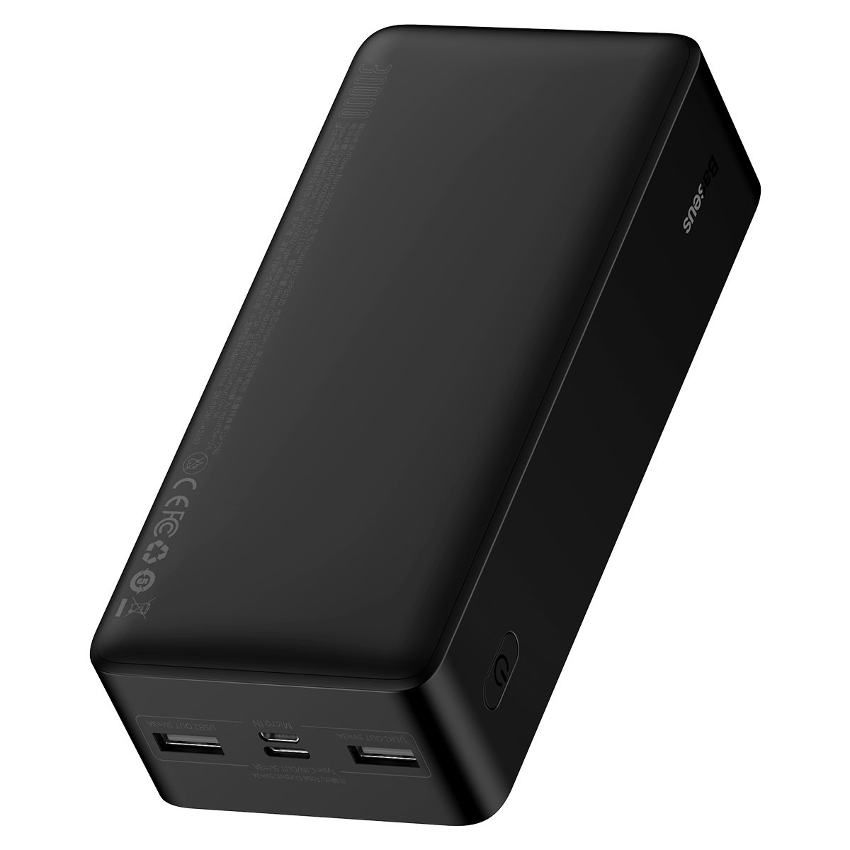 Powerbank Baseus Bipow Display 30000mAh 15W black (Overseas Edition) + USB/microUSB cable 0.25m black