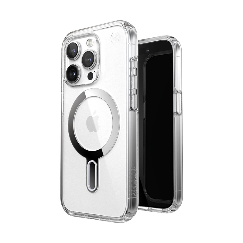 Speck Presidio Perfect-Clear ClickLock MagSafe Apple iPhone 15 Pro (Clear/Chrome Finish/Serene Silver)