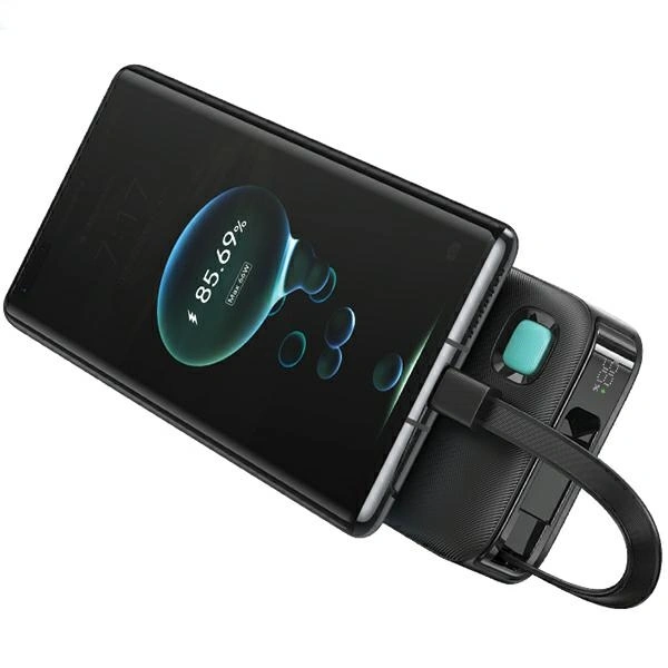 USAMS Power Bank + retractable USB-C cable 10000 mAh PD 20W Fast Charge XY Series purple