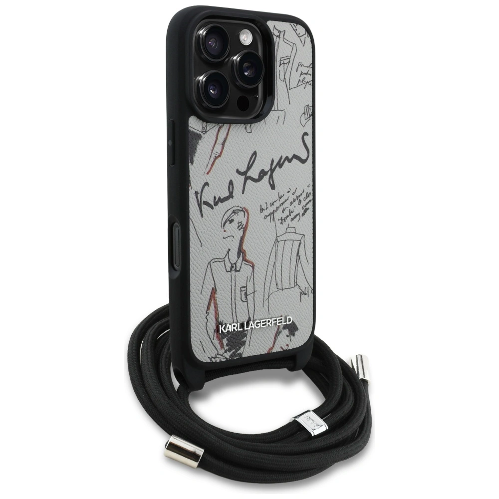 Etui Karl Lagerfeld Crossbody Grained Pattern & Logo do Apple iPhone 16 Pro Max szary