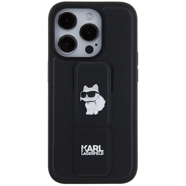 Karl Lagerfeld KLHCP14LGSACHPK Apple iPhone 14 Pro hardcase Gripstand Saffiano Choupette Pins black