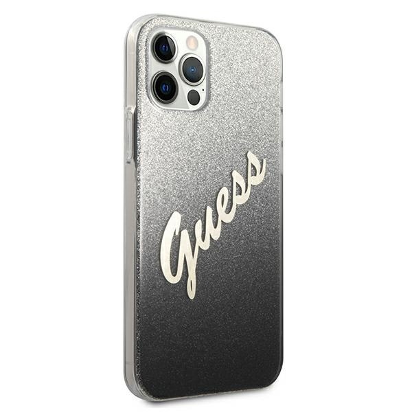 Guess GUHCP12MPCUGLSBK Apple iPhone 12/12 Pro black hardcase Glitter Gradient Script