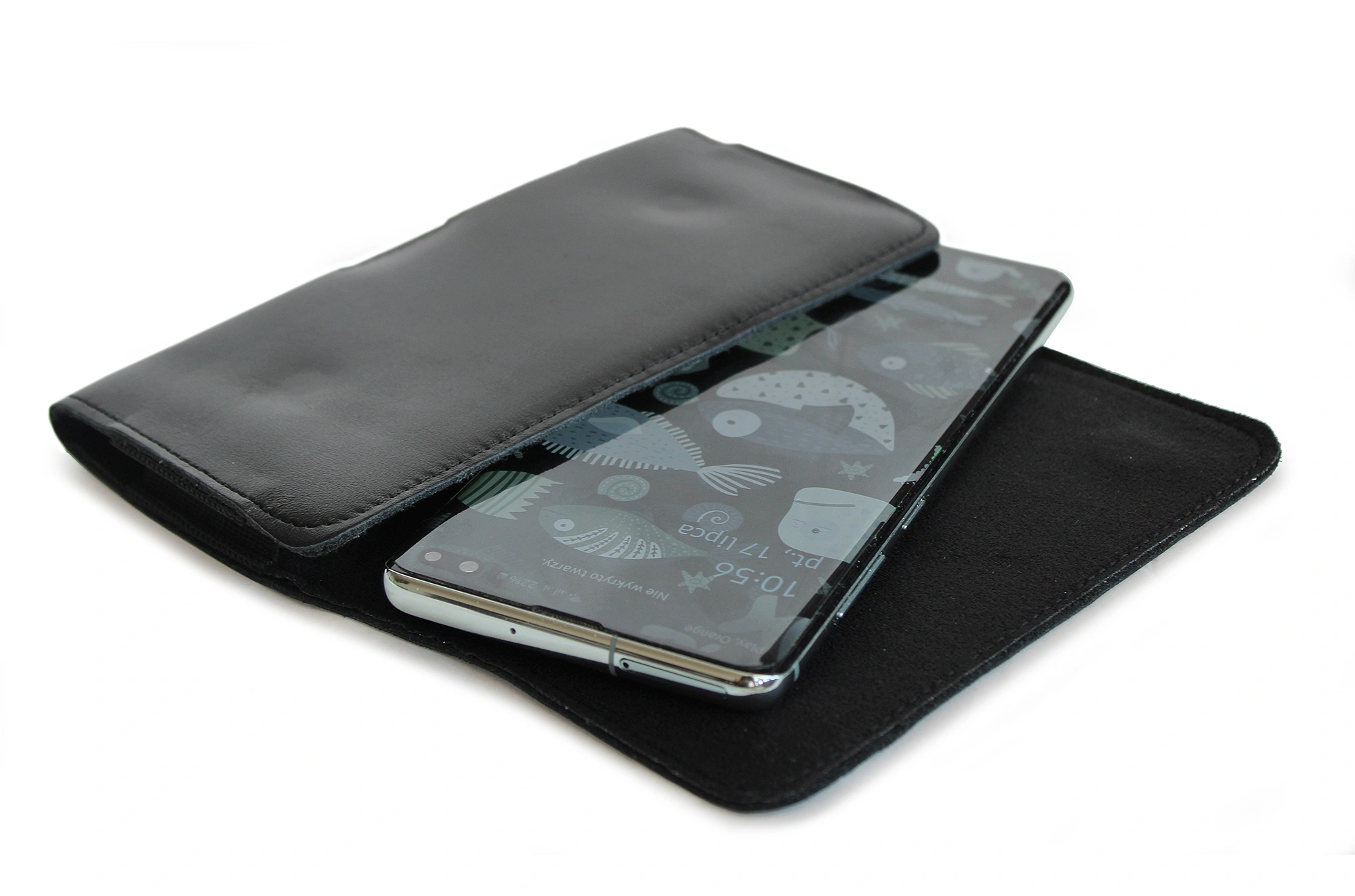 Skórzana kabura LURESKO FREYA XL do paska etui na telefon 165x82x10mm (czarny gładki czarna nić)
