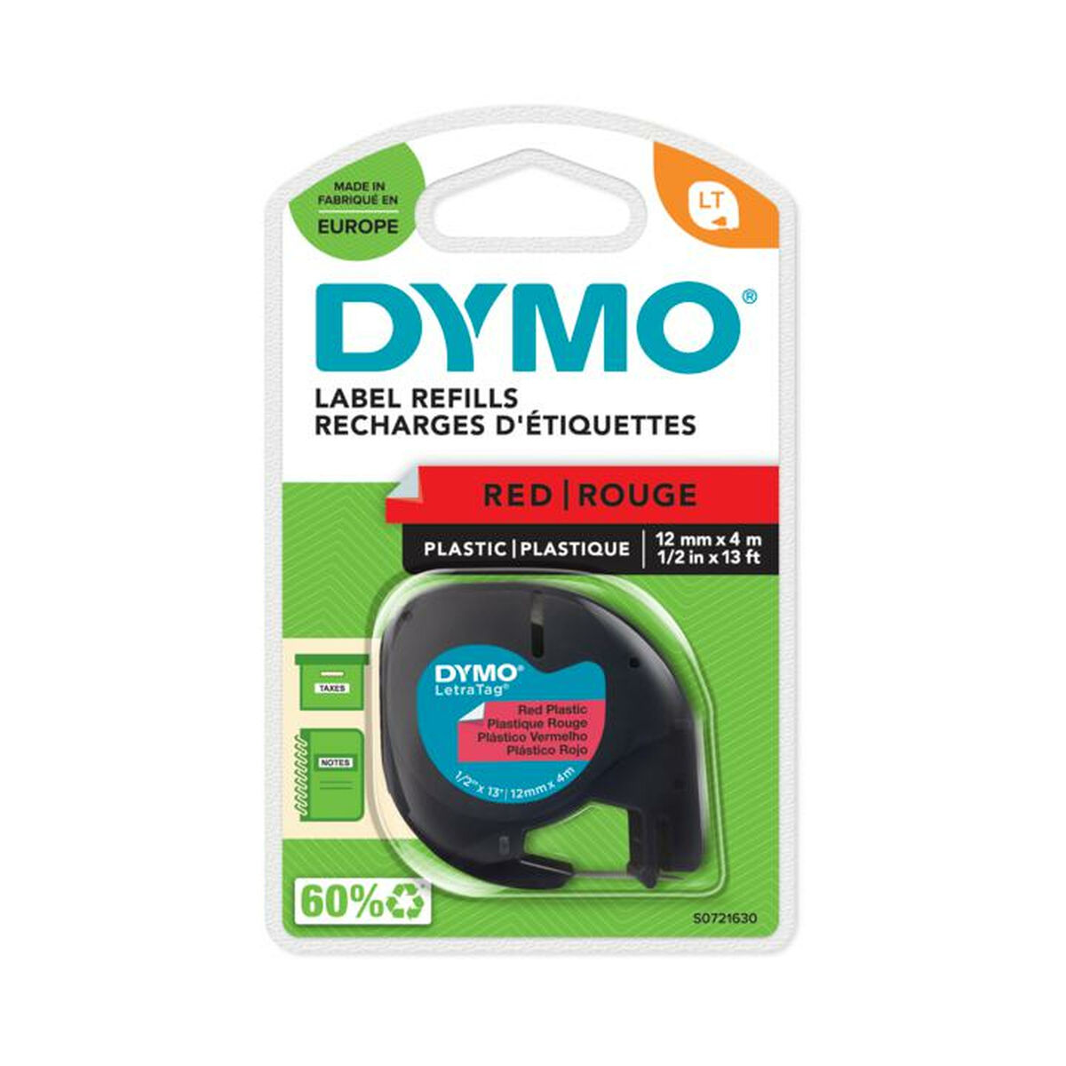 Laminowana Taśma do Drukarki Etykiet Dymo 91203 LetraTag® Czerwony Czarny 12 mm (10 Sztuk)