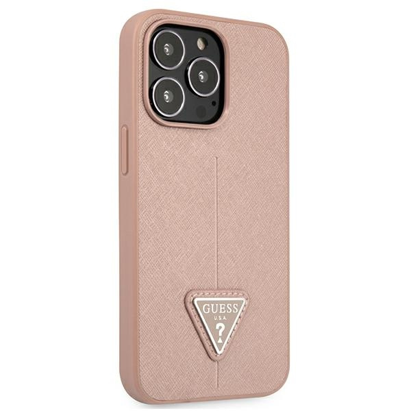 Guess GUHCP13LPSATLP Apple iPhone 13 Pro pink hardcase Saffiano Triangle Logo