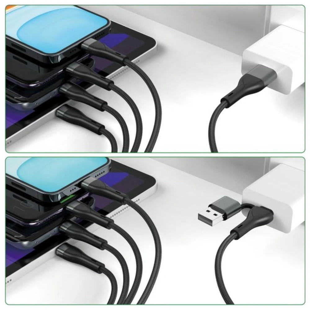 Kabel USB-C, USB-A / 2xUSB-C, Micro-USB, Lightning 4smarts 4w1 1.2m czarny