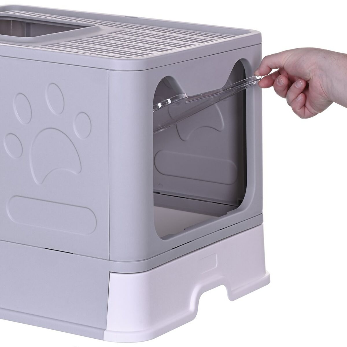 Cat Litter Box Diamentiq Yoko White Grey Plastic Cat Litter Box Diamentiq Yoko White Grey Plastic