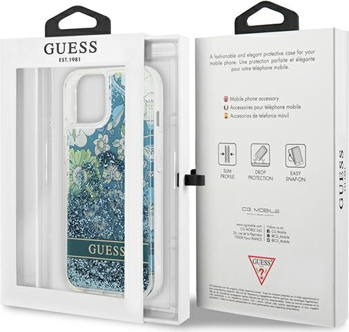 Guess GUHCP13MLFLSN Apple iPhone 13 green hardcase Flower Liquid Glitter