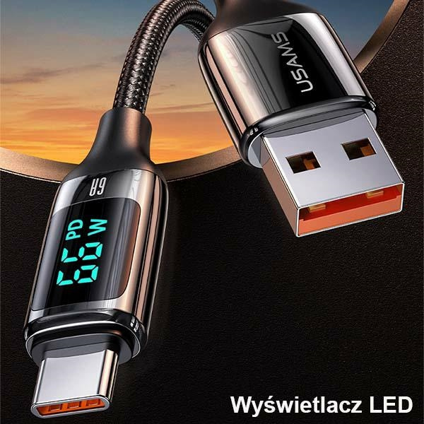 USAMS Nylon Cable U78 USB-C 1.2m LED 6A Fast Charging black SJ544USB01 (US-SJ544)