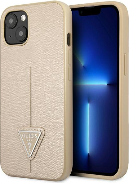 Guess GUHCP13SPSATLE Apple iPhone 13 mini beige hardcase Saffiano Triangle Logo