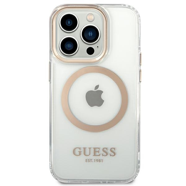 Guess GUHMP14XHTRMD Apple iPhone 14 Pro Max gold hard case Metal Outline Magsafe