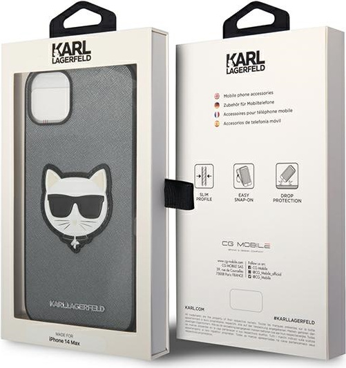 Karl Lagerfeld KLHCP14MSAPCHG Apple iPhone 14 Plus hardcase silver Saffiano Choupette Head Patch