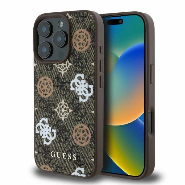 Guess GUHMP16LP4PWPW Apple iPhone 16 Pro hardcase Peony On 4G Background MagSafe brown