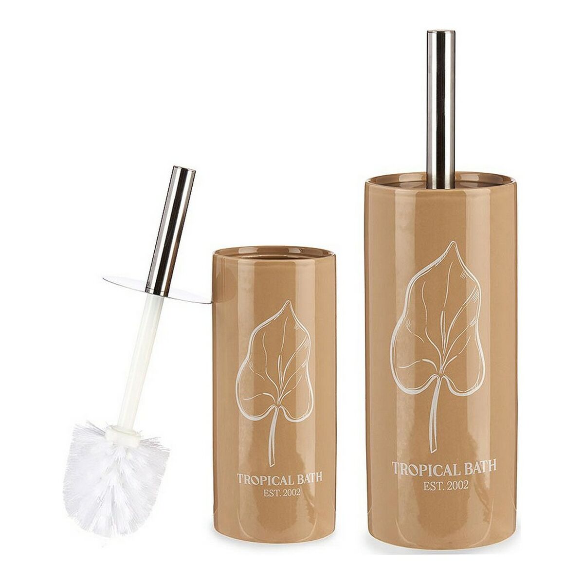 Toilet Brush Tropical Bath 9,6 x 32 x 9,6 cm Ceramic Silver Brown White