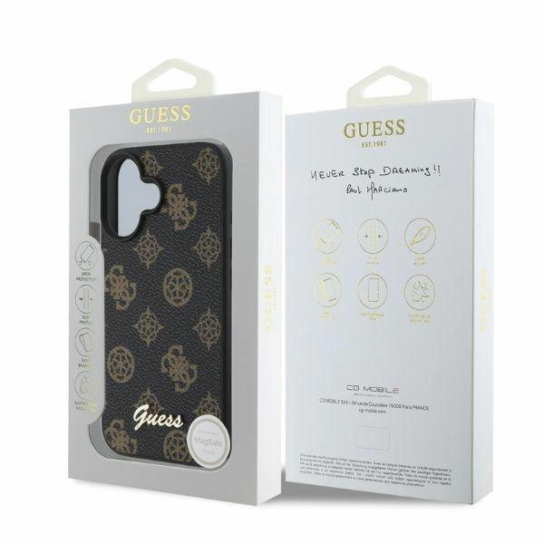 Case Guess GUHMP16SPGPYSK Apple iPhone 16 hardcase Peony Script MagSafe black