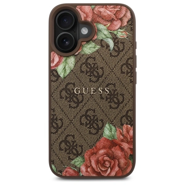 Guess GUHMP16SP4ROPEMCW Apple iPhone 16 hardcase 4G Flowers Print MagSafe brown