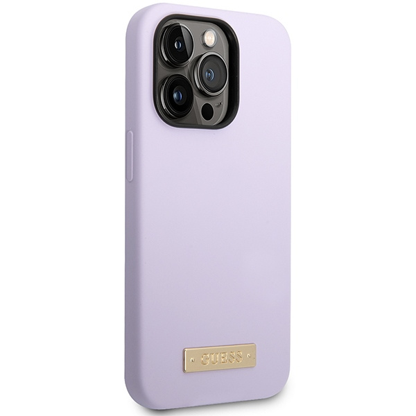 Guess GUHMP14LSBPLU Apple iPhone 14 Pro purple hard case Silicone Logo Plate MagSafe