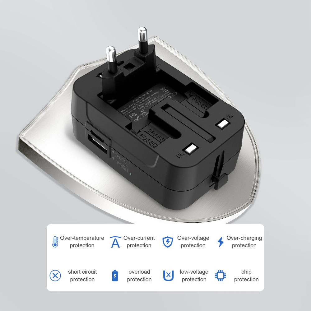 Adapter podróżny Tech-Protect TA300 Travel Adapter EU / UK / US / AU Black