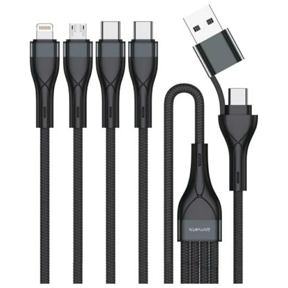 Kabel USB-C, USB-A / 2xUSB-C, Micro-USB, Lightning 4smarts 4w1 1.2m czarny